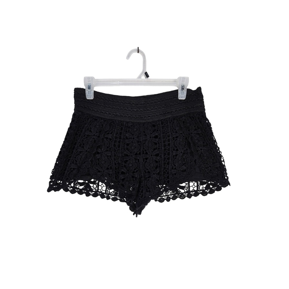 Topshop Shorts Womens 6 Crochet Lace Black High Waisted Smocked Boho Crochet